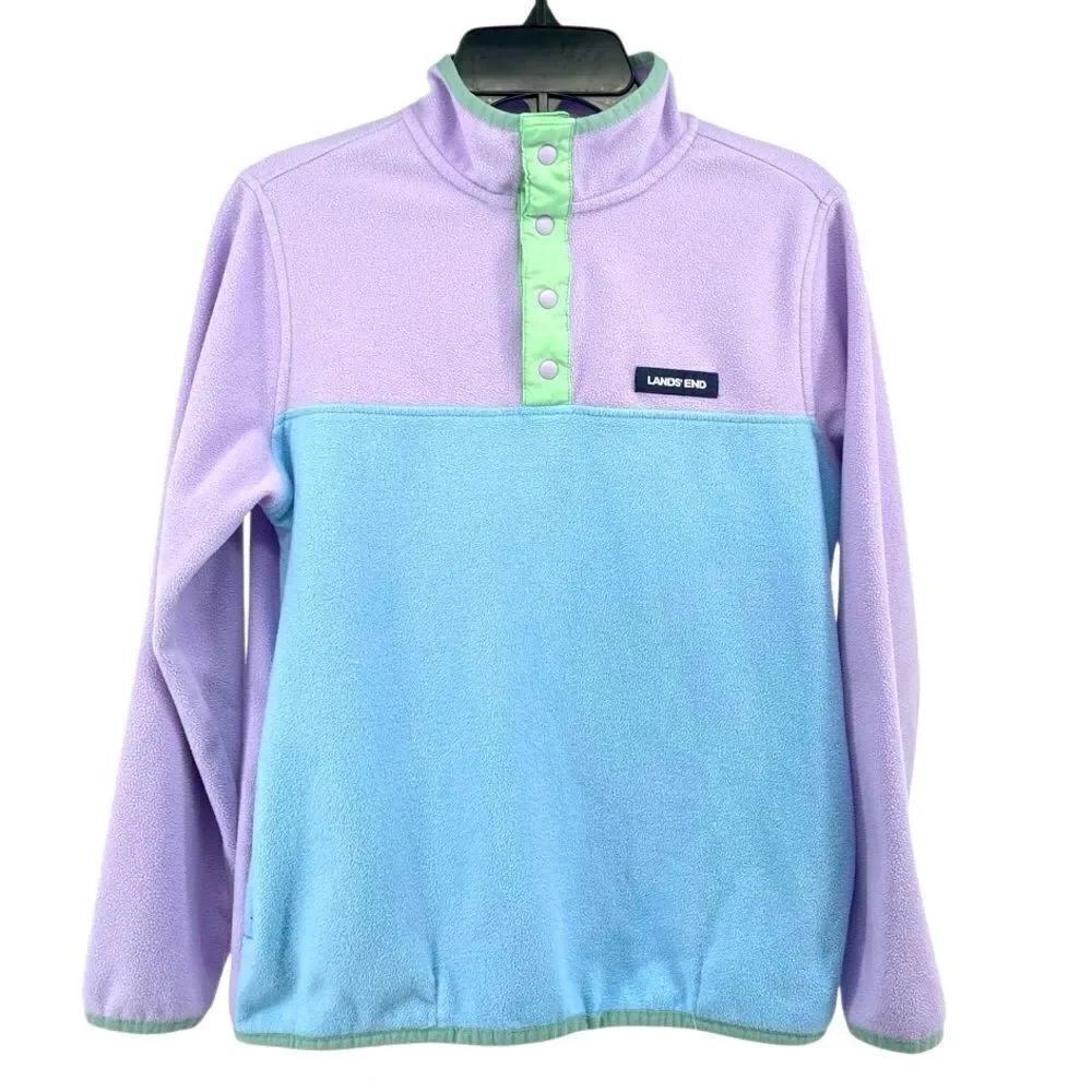 Lands’ End Girls Colorblock Heritage Fleece Snap Neck Pullover – Size 10/12